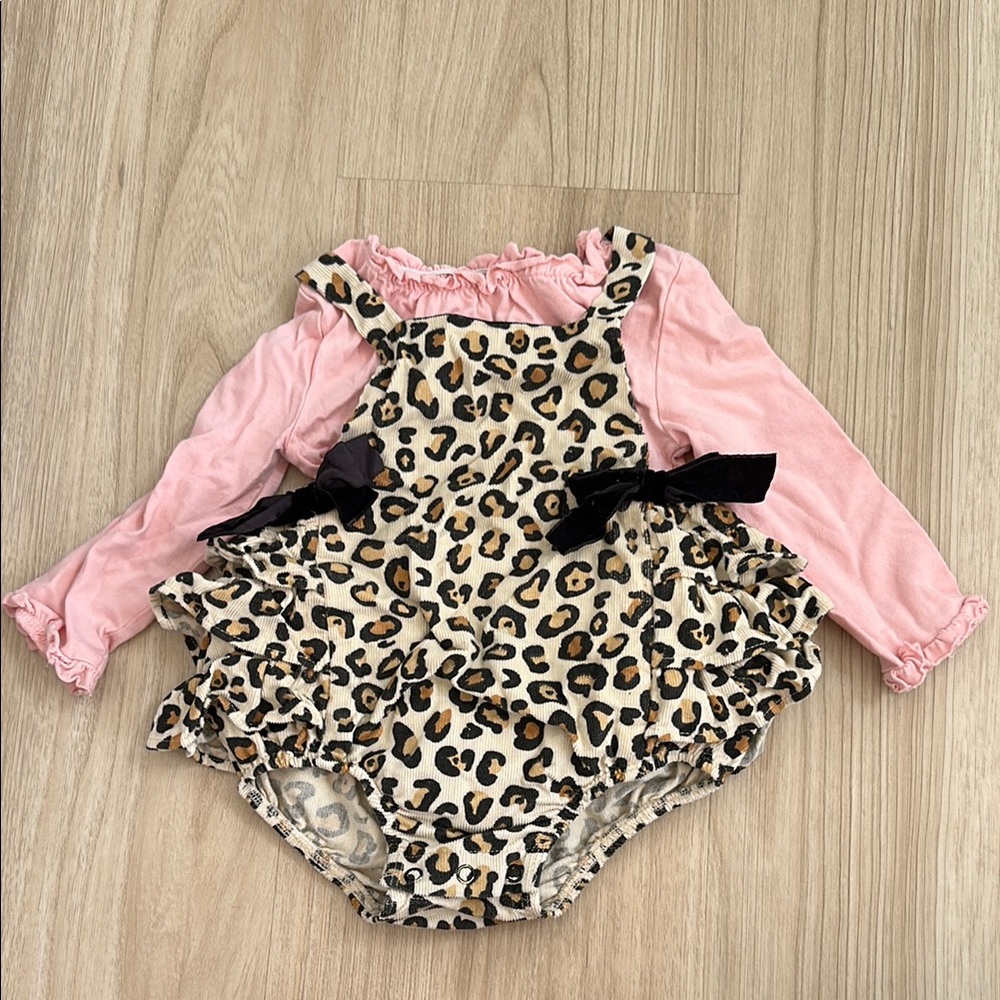 Mud Pie Leopard Print Baby Romper with Pink Top